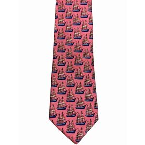 Cape Cod Neckwear Pink Sailboat Ship Tie Silk Nautical Maritime Necktie
